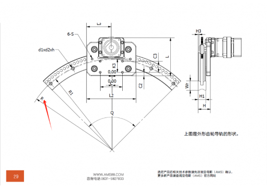 AMS(亞母斯）產(chǎn)品FDK圓弧齒輪導(dǎo)軌的半徑是內(nèi)圓弧還是外圓弧的半徑？